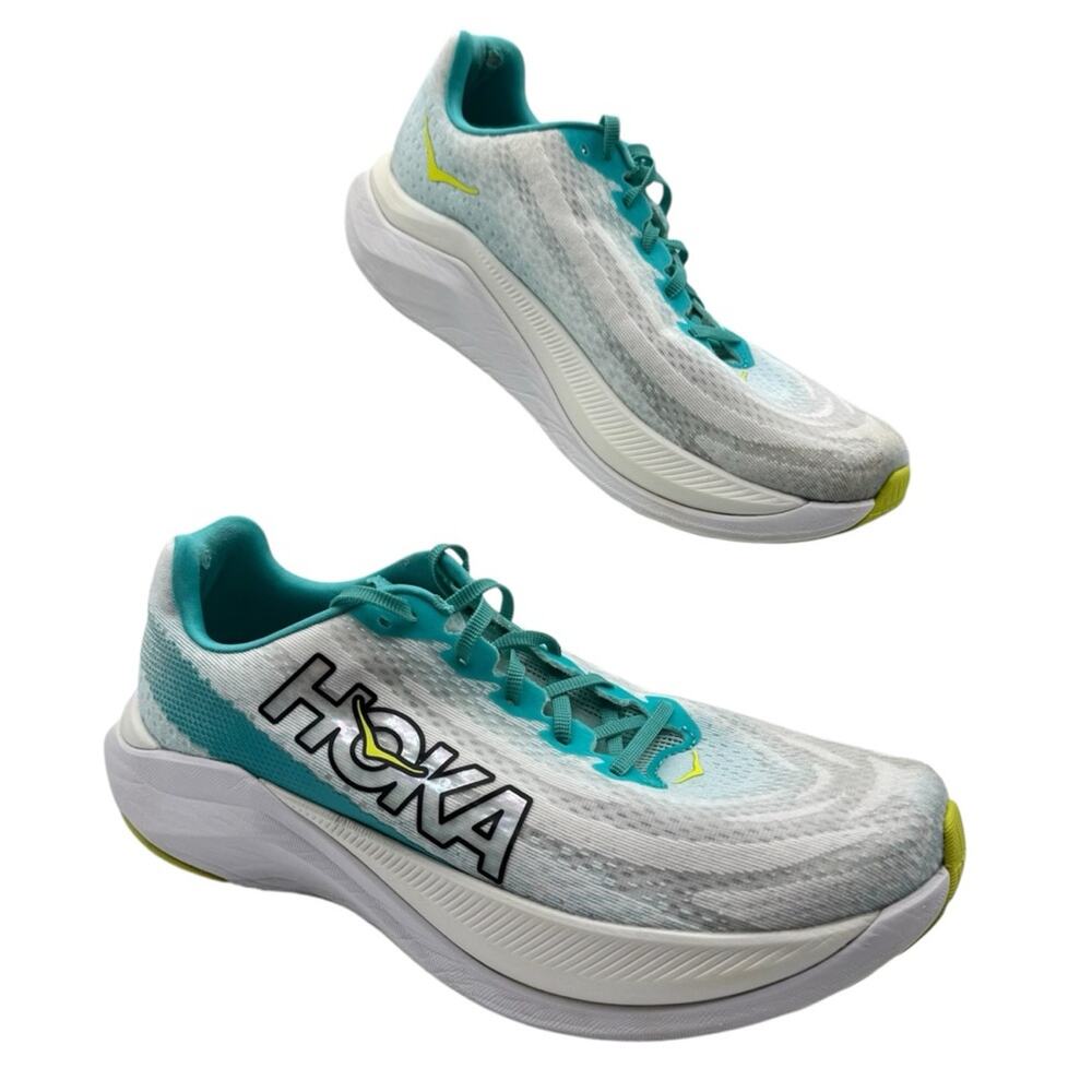 Hoka One One Mach X White Blue Glass Road-Running Sneakers Men’s Size 11.5 - Picture 1 of 9